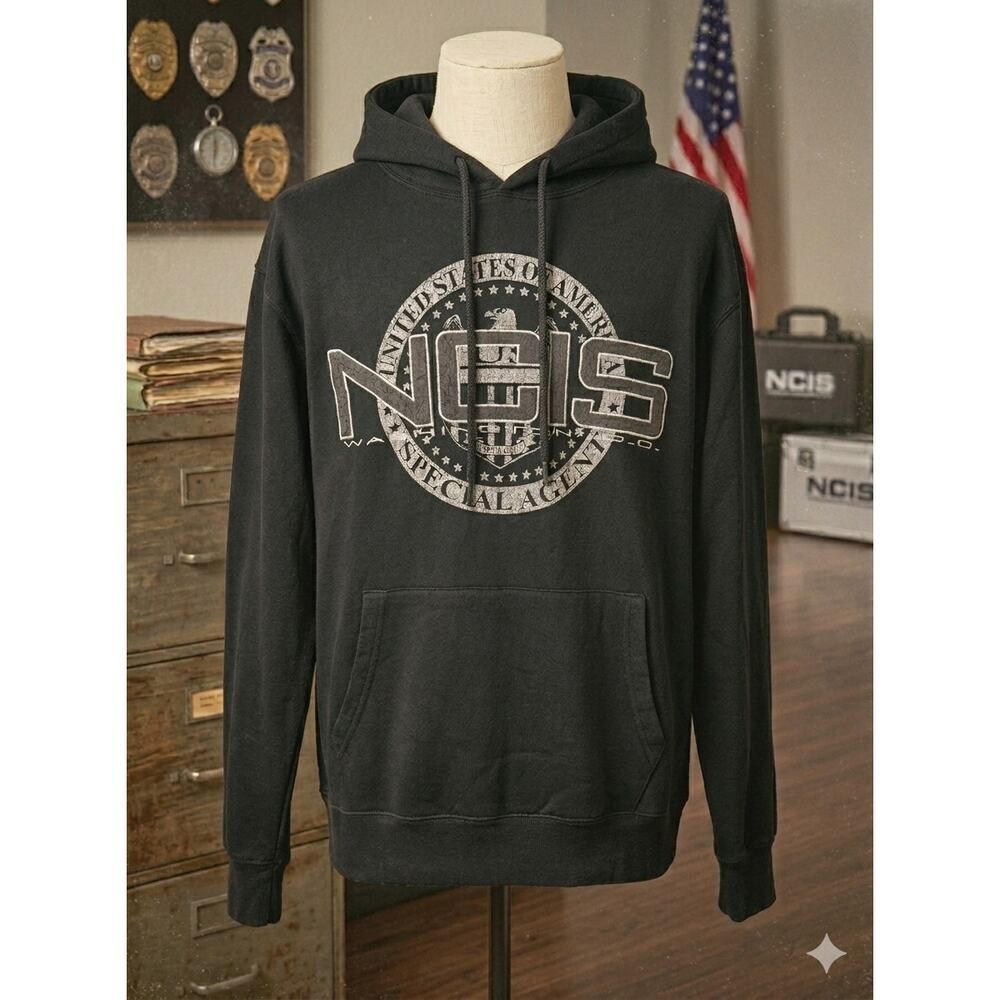 VTG NCIS Special Agent Hoodie M Black Washington DC Sleeve Hooded Sweatshirt M